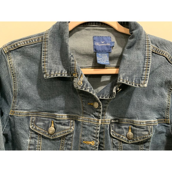 Faconnable Womens Medium Wash Stretch Denim Trucker Jacket Size L - Picture 6 of 15